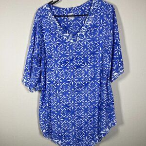 Lost River Clothing Co. Women's 3/4 Sleeve Blue White Print Cover-up Medium Reso